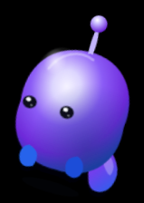 The purple Weave Pet with a small antenna and blue feet